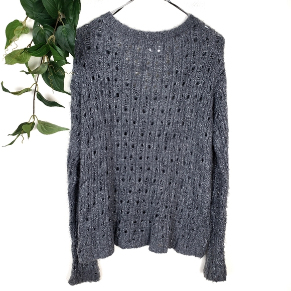 Pieces by Kensie Open Knit Gray & Silver Sweater M - Picture 4 of 5
